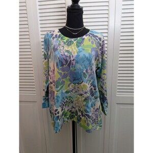 Nally & Millie USA Top Women's M Multi Long Sleeve Tunic Floral Artsy Lagenlook